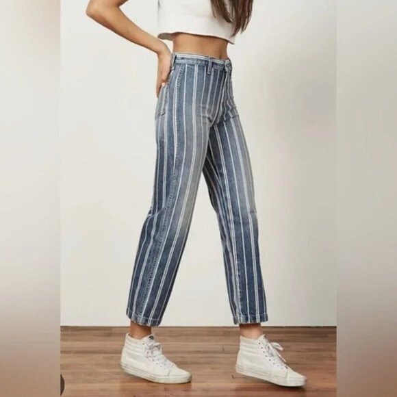 Boyish KIRBY Womens Stripe Straight Leg Jean Sz 26 in DELIVERANCE Black White - Picture 2 of 10